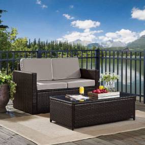Palm Harbor 2Pc Outdoor Wicker Conversation Set Gray/Brown - Loveseat & Coffee Table - Crosley KO70002BR-GY