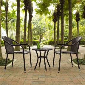 Palm Harbor 3Pc Outdoor Wicker Chair Set Brown - Round Side Table & 2 Stackable Chairs - Crosley KO70060BR