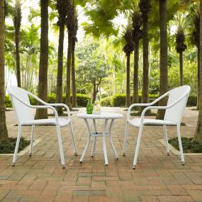 Palm Harbor 3Pc Outdoor Wicker Chair Set White - Round Side Table & 2 Stackable Chairs - Crosley KO70060WH