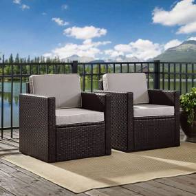 Palm Harbor 3Pc Outdoor Wicker Chair Set Gray/Brown - Side Table & 2 Chairs - Crosley KO70055BR-GY