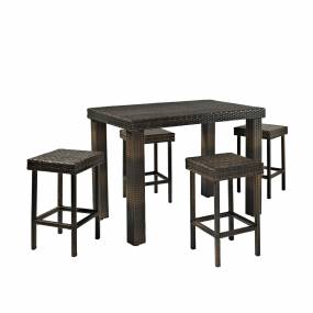 Palm Harbor 5Pc Outdoor Wicker Counter Height Dining Set Brown - Table & 4 Stools - Crosley KO70010BR
