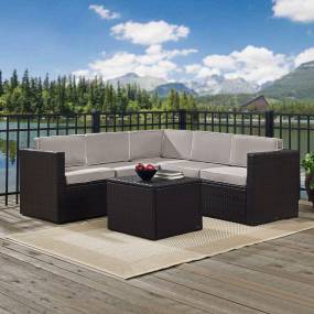 Palm Harbor 6Pc Outdoor Wicker Sectional Set Gray/Brown - Coffee Sectional Table, 3 Corner Chairs, & 2 Center Chairs - Crosley KO70007BR-GY