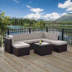 Palm Harbor 8Pc Outdoor Wicker Sectional Set Gray/Brown - Coffee Sectional Table, 3 Center Chairs, 2 Corner Chairs, & 2 Ottomans - Crosley KO70008BR-GY