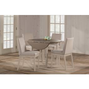 Hillsdale Furniture Clarion Wood 5 Piece Round Drop Leaf Dining with Upholstered Chairs, Sea White - 4542DTB5C3