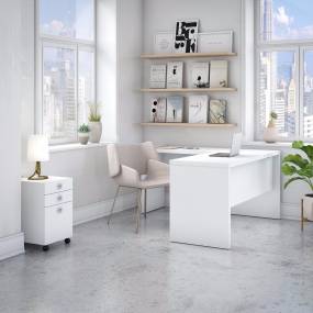 kathy Ireland® Office by Bush Furniture ECH008PW - Echo L Shaped Desk w/ Mobile File Cabinet in Pure White