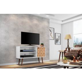 Manhattan Comfort 212BMC67 - Liberty 42.52" Mid Century Modern TV Stand w/ 2 Shelves & 1 Door in White & 3D