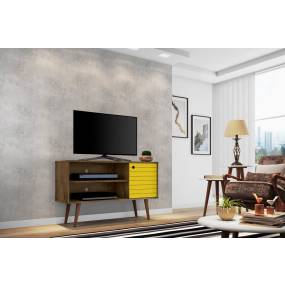 Manhattan Comfort 212BMC94 - Liberty 42.52" Mid Century Modern TV Stand w/ 2 Shelves & 1 Door in Rustic Brown & Yellow