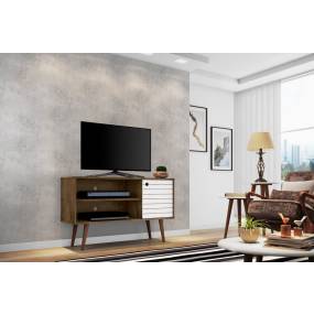 Manhattan Comfort 212BMC96 - Liberty 42.52" Mid Century Modern TV Stand w/ 2 Shelves & 1 Door in Rustic Brown & White