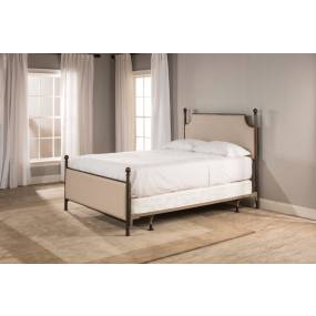 Hillsdale Furniture McArthur King Metal and Upholstered Canopy Bed, Bronze with Linen Stone Fabric - 1826BKR