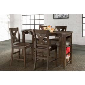 Hillsdale Furniture Spencer Wood 5 Piece Counter Height Dining Set with X Back Stools, Dark Espresso Wire Brush - 4703CTB5S2