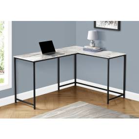 Computer Desk / Home Office / Corner / 58"L / L Shape / Work / Laptop / Metal / Laminate / White Marble Look / Black / Contemporary / Modern - Monarch Specialties I 7393