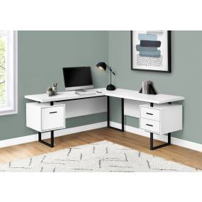 Computer Desk / Home Office / Corner / Left / Right Set-Up / Storage Drawers / 70"L / L Shape / Work / Laptop / Metal / Laminate / White / Black / Contemporary / Modern - Monarch Specialties I 7616