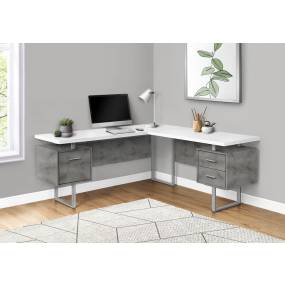 Computer Desk / Home Office / Corner / Left / Right Set-Up / Storage Drawers / 70"L / L Shape / Work / Laptop / Metal / Laminate / Grey / White / Contemporary / Modern - Monarch Specialties I 7618