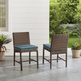 Bradenton 2Pc Outdoor Wicker Dining Chair Set Navy/Weathered Brown - 2 Dining Chairs - Crosley KO70421WB-NV