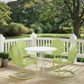 Griffith 5Pc Outdoor Metal Dining Set Key Lime Gloss/White Satin - Table & 4 Chairs - Crosley KOD10010KL