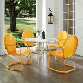 Griffith 5Pc Outdoor Metal Dining Set Tangerine Gloss/White Satin - Table & 4 Chairs - Crosley KOD10010TG