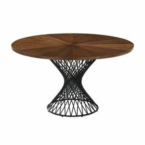 Cirque 54" Round Walnut Wood and Metal Pedestal Dining Table - Armen Living LCCQDIWA