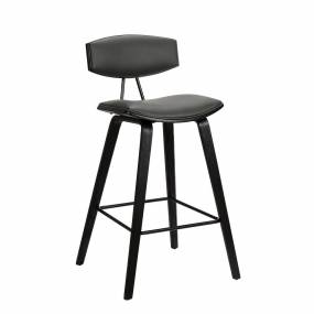 Fox 25.5" Mid-Century Counter Height Barstool in Grey Faux Leather with Black Brushed Wood - Armen Living LCFOBABLGR26