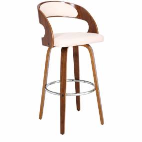 Shelly Contemporary 30" Bar Height Swivel Barstool in Walnut Wood Finish and Cream Faux Leather - Armen Living LCSHBACRWA30