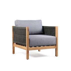 Sienna Outdoor Eucalyptus Lounge Chair in Teak Finish with Grey Cushions - Armen Living LCSICHWDTK