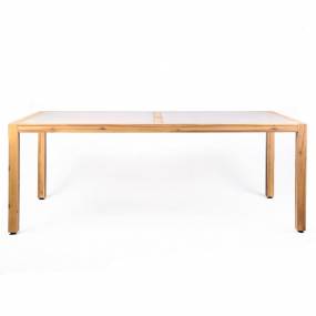 Sienna Outdoor Eucalyptus Dining Table with Teak Finish and Stone Top - Armen Living LCSIDITEAK