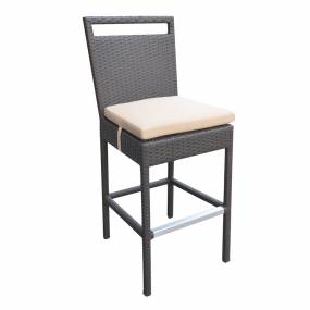Armen Living Tropez Outdoor Patio Wicker Barstool with Water Resistant Beige Fabric Cushions - Armen Living LCTRBABE