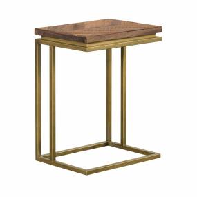 Faye Rustic Brown Wood C-Shape End table with Antique Brass Base - Armen Living LCTRENRU