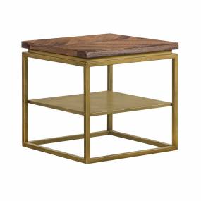 Faye Rustic Brown Wood Side table with Shelf and Antique Brass Base - Armen Living LCTRLARU