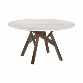 Venus 54" Round Mid-Century Modern White Marble Dining Table with Walnut Wood Legs - Armen Living LCVEDIWA