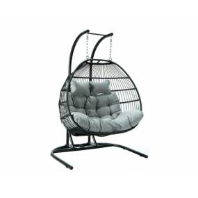 LeisureMod Wicker 2 Person Double Folding Hanging Egg Swing Chair- LeisureMod ESCF52LGR