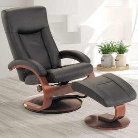 Relax-R™ Hamilton Recliner and Ottoman in Black Top Grain Leather - Progressive Furniture M054-010101