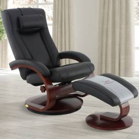 Relax-R™ Hamilton Recliner and Ottoman with Pillow in Black Top Grain Leather - Progressive Furniture M054-010101C