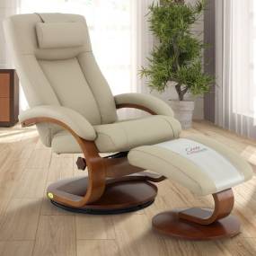 Relax-R™ Hamilton Recliner and Ottoman with Pillow in Cobblestone Top Grain Leather - Progressive Furniture M054-032103C