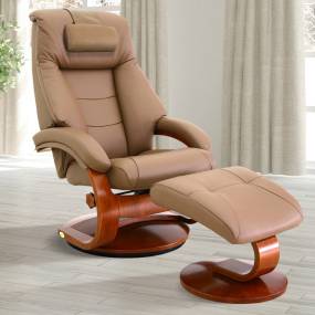Relax-R™ Montreal Recliner and Ottoman with Pillow in Sand Top Grain Leather - Progressive Furniture M058-024103C