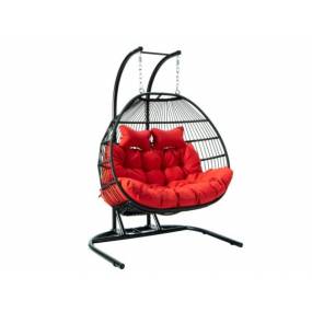 LeisureMod Wicker 2 Person Double Folding Hanging Egg Swing Chair- LeisureMod ESCF52R