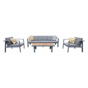 Armen Living Nofi 4 piece Outdoor Patio Set in Gray Finish with Gray Cushions and Teak Wood  - Armen Living SETODNOGR