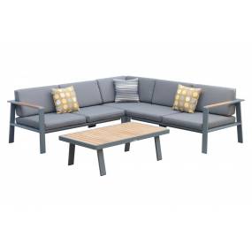 Armen Living Nofi Outdoor Patio Sectional Set in Gray Finish with Gray Cushions and Teak Wood - Armen Living SETODNOSEGR