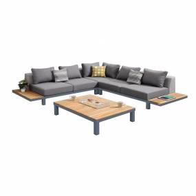 Armen Living Polo 4 piece Outdoor Sectional Set with Dark Gray Cushions and Modern Accent Pillows - Armen Living SETODPO4SE