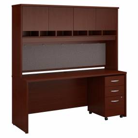 Series C 72W x 24D Office Desk w/ Hutch & Mobile File Cabinet in Mahogany - Bush Furniture SRC081MASU