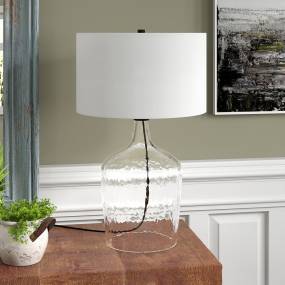Casco 24" Tall Table Lamp with Fabric Shade in Textured Clear Glass/Blackened Bronze/White - Hudson & Canal TL1894