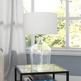 Casco 24" Tall Table Lamp with Fabric Shade in Textured Clear Glass/Brass/White - Hudson & Canal TL1895