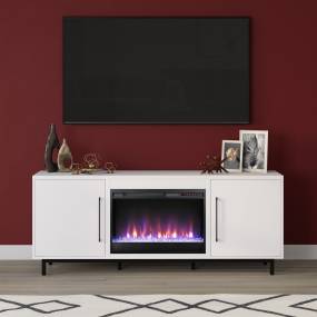Julian Rectangular TV Stand with Crystal Fireplace for TV's up to 80" in White - Hudson & Canal TV1817