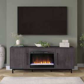 Julian Rectangular TV Stand with Crystal Fireplace for TV's up to 80" in Charcoal Gray - Hudson & Canal TV1818