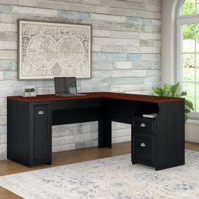 Fairview L Desk in Antique Black/Hansen Cherry - Bush Furniture WC53930-03K