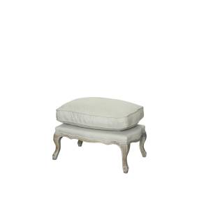 RODNEY OTTOMAN IN ANTIQUE WHITE AND LINEN FABRIC - Shatana Home Z-RODNEY-OTT WHITE AND LINEN