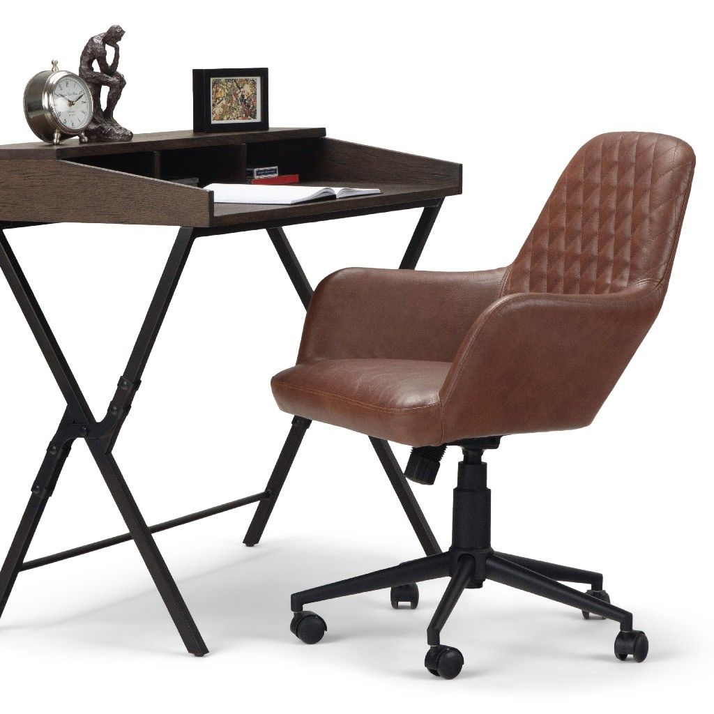 Goodwin Swivel Adjustable Executive Computer Office Chair In Distressed Cognac Simpli Home Axcochr 07
