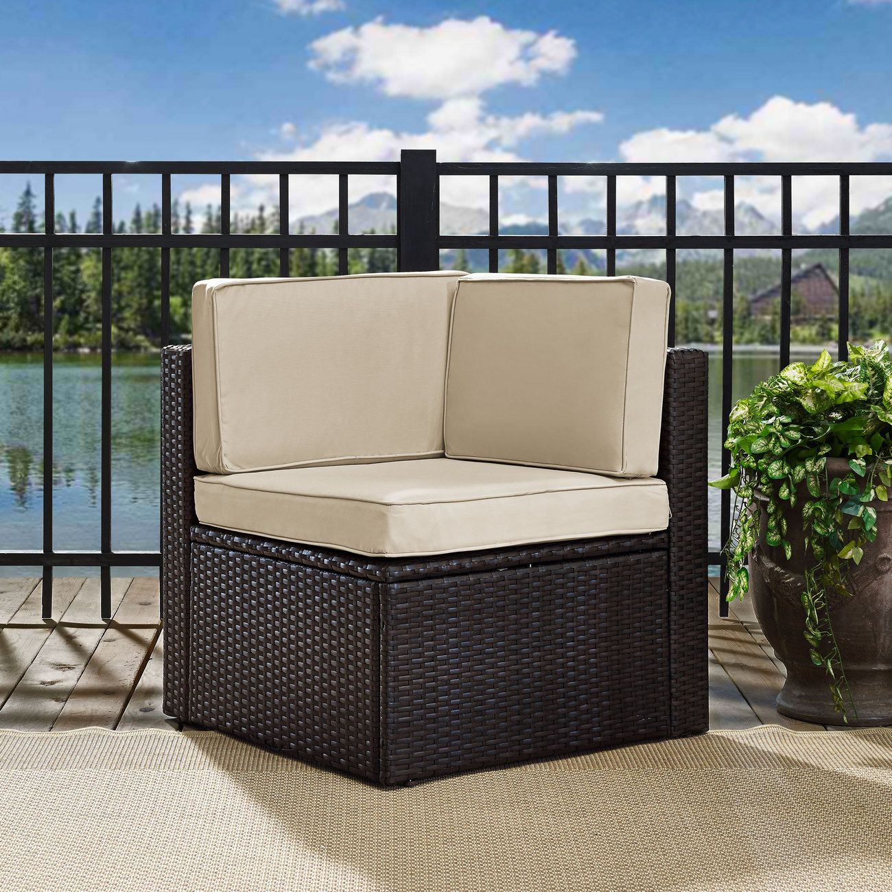 Crosley Furniture KO70088BR-GY Palm Harbor Outdoor Wicker Arm Chair Brown with Grey Cushions 