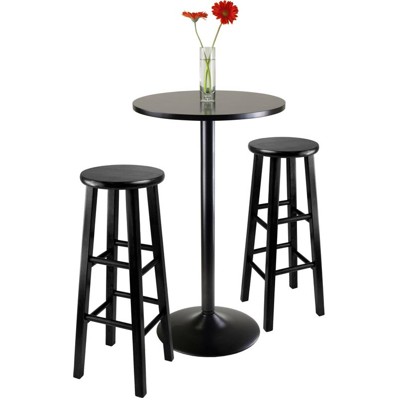 3pc Round Pub Table Set In Black Winsome Wood 20331