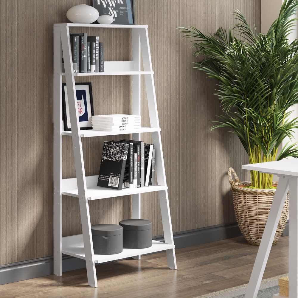 55 Wood Ladder Bookshelf In White Walker Edison Bs55ldwh