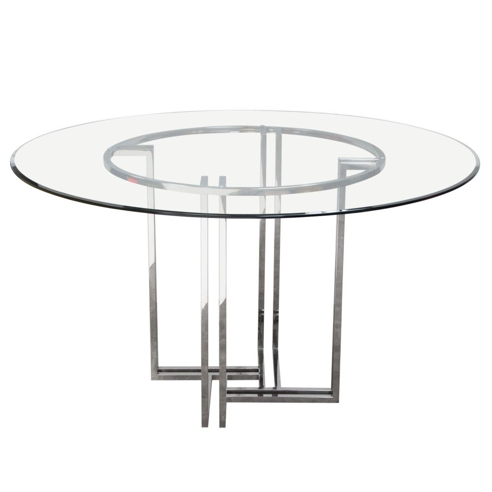 Deko Polished Stainless Steel Round Dining Table W Tempered Glass Clear Top Nova Lifestyle Dekordt